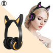 WH ZW-19 Bluetooth Stereo Cat Ear Headphones Flashing Glowing 7 Colors LED Light Gaming Headset For PC Laptop Computer Phone
