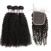 Brazilian Remy Human Hair Weave Kinly Curly Hair 3pcs Bundles with Lace Closure Virgin Cheap Extensions