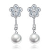 Hot Fashion Simple Personality Imitation Pearl Earrings Women Jewelry Flower Cubic Zirconia Accessories WHG35