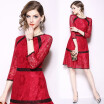 2018 Autumn Red Lace Dress Work Casual Slim Sexy Hollow Out Dresses Women Vintage Party Vestidos