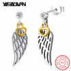 New 925 Sterling Silver Angel Wing&Love Earrings Boho Ethnic Hollow Gold Heart Feather Pendientes Earrings for Women Jewelry