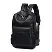 Mochila de cuero de PU Mochila portátil Mochila de viaje de negocios básica para la escuela universitaria Resistente al agua Bookbag Negro
