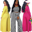 Fashion Women Striped Long Sleeve Crop Top High Waist Long Pants Set Two Piece Outfits Casual Fashion Women Striped Long Sleeve Crop Top High Waist Long Pants Set Two Piece Outfits Casual