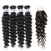 Brazilian Human Hair Extensions Deep Wave Hair 4pcs Hair Bundles with Closure