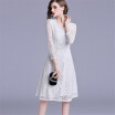 2018 Autumn White Lace Dress Work Casual Slim Fashion V-neck Sexy Hollow Out Office Dresses Women A-line Vintage Vestidos