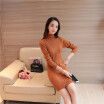 2018 autumn&winter new semi-turtleneck women in the long knitted dress Korean version of slim printed sweater