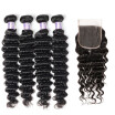 Brazilian Remy Human Hair Weave Deep Wave Hair 4pcs Bundles with Lace Closure Virgin Cheap Extensions