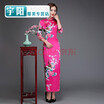 Silk sleeves long cheongsam slim performance catwalk welcome ceremonial cheongsam dress large size retro