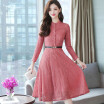 2018 Autumn Lace Dress Work Casual Slim Fashion O-neck Sexy Hollow Out Dresses Women A-line Vintage Vestidos