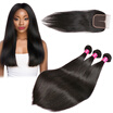 BHF Hair unprocessed virgin hair Bundles with closure straight cheap malaysian hair 4 pcs free shipping