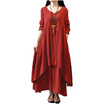 Autumn Women Casual Loose Dress Solid Long Sleeve Cotton Linen Boho Maxi V-Neck Dress Plus Size 5XL