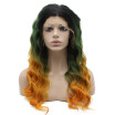 Iwona Synthetic Hair Lace Front Long Wavy Ombre Three Tone Orange Wig