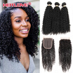 Brazilian Human Hair Bundles with Closure Kinky Curly Hair 3 Bundles with 4x4 Closure 100 Unprocessed Remy Human Hair Lace Closur
