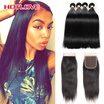 Brazilian Hair Bundles with Closure 100 Virgin Straight Hair 4 Bundles with 44 Lace Closure Unprocessed Human Hair Extensions