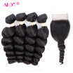Alot Human Hair Bundle with Lace Closure 44 Loose Wave Brazilian Virgin Hair Loose Curl 4 Bundles with Closure 5Pcs Lot