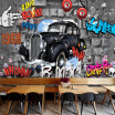 Papel De Parede 3D Paisagem Retro Cartoon Car Photo Mural Wallpaper KTV Bar Cafe Personality Creative 3D Wall Mural Wall Papers