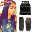 Brazilian Hair Bundles with Closure 100 Virgin Straight Hair 4 Bundles with 44 Lace Closure Unprocessed Human Hair Extensions