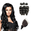 kisshair loose wave hair weft nature color raw Indian human hair 8A grade remy hair bundles with closure