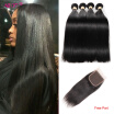 Alot Hair 7A Peruvian Human Hair With Closure 4 Bundles Virgin Hair With 4x4 Lace Closure Unprocessed Silky Straight With Closure