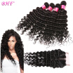 BHF Hair Remy Virgin Malaysian Deep Wave 4 Bundles With Closure With Dhl Shipping