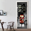 Red Bus Photo Wallpaper Black White City Backdrop 3D Wall Mural Door Sticker PVC Self-Adhesive Murals 77cm x 200cm