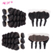 Alot Hair Indian 3 Bundles Loose Wave with Frontal Loose Wave with 13x4 Closure 7A Virgin Human Hair Weave with Closure