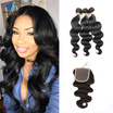 kiss hair body wave nature black 3bundles with closure remy Brazilian human hair weaving with 44 lace closure