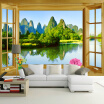 Custom Wall Mural Wallpaper Room Window Natural Mountain Water Landscape Eco-friendly Non-woven Printed Wallpaper Wall Murals 3D