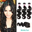 Ms Luna Hair Brazilian Virgin Hair Body Weave 3 Bundles With 4x4" Free3 Part Lace Closure 4 Pcs Hair Natural Color