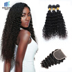 kisshair deep wave hair weft 3 bundles with 44 lace closure raw Indian temple hair weaving