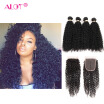 Alot Malaysian Remy Hair Extension Kinkly Curly 4 Bundles with 1 Lace Closure Hair Weave