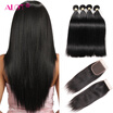 Alot Remy Hair Extension India Straight Hair with Closure 4 Bundles with 1 Lace Closure Hair Straight Weave