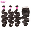 BHF HAIR 8A virgin Human Hair Extensions Brazilian Hair Weave 3 Bundles Body Wave With 4x4 Closure Swiss lace baby hair