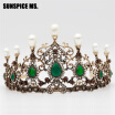 Vintage Beauty Bead Hollow Flower Tiaras Women Antique Resin Crown Turkish Indian Bohemia Ethnic Wedding Hairbands Hair Jewelry