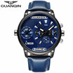 GUANQIN luxury men sports multi time multi functional quartz watch classic mens Retro Leather Watch