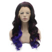 Iwona Synthetic Hair Lace Front Long Wavy Highlight Dark Brown Wig