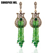Intense Color Tulips Flower Bead Earrings Antique Gold Turkish Long Dangle Tassels Women Earring Jewelry Indian Wedding Bijoux