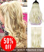 Rhyme 23" Blonde One Piece Hair Extensions 34 Full Head Natural Curly Synthetic Hairpieces Medium Length Wigs for GirlsWomen - 1