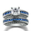 Silver Color Square Blue CZ Stone Ring Sets Luxury Design Trendy Rings Full Size Fashion Jewelry R693