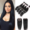 Brazilian Virgin Hair Straight 3 Pcs With 4x4 Lace Closure Grade 9A Unprocessed Human Hair Bundles With Closure Straight