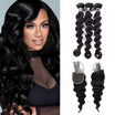 Amazing Star Malaysian Virgin Hair Loose Wave Bundles with Lace Closure Loose Wave Hair Bundles with 4x4 Closure Free Part