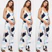 Women Printed Deep V Neck Full Length Top Pants Casual Two Piece Oversuit Set