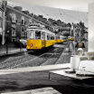 Custom Any Size 3D Mural Retro European Street Yellow Streetcar Black And White City Building Wallpaper Cafe Restaurant 3D Decor