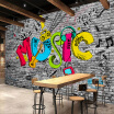 Custom Mural Wall Paper Creative Graffiti Art Music Brick Wall Painting KTV Bar Living Room Home Wall Decoration Wallpaper Plant