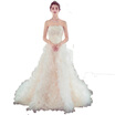 Light Champagne Tiers Hand Made Flower Applique Ball Gown Wedding Dress