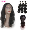Alot 360 Lace Frontal With 3 Bundles Peruvian Body Wave hair Frontal Closure 360 Lace Virgin Hair Body Wave Human Hair Weave