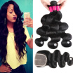 7A Brazilian Hair Body Wave 3 Bundles With Lace Closure Unprocessed Remy Human Hair Weave Brazilian Body Wave Virgin Human Hair