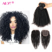 Alot 100 Remy Hair Extension Kinkly Curly With Closure Indian Virgin Hair 3 Bundles With Closure Weave Free Shipping