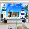 Custom Photo Mural Mediterranean Style Blue Sky White Clouds Lighthouse Living Room TV Backdrop Decorative Pictures Wallpaper 3D