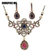 SUNSPICE MS Vintage Turkish Women Flower Necklace Dangle Earrings Resin Jewelry Sets Antique Gold Indian Banquet Bridal Bijoux